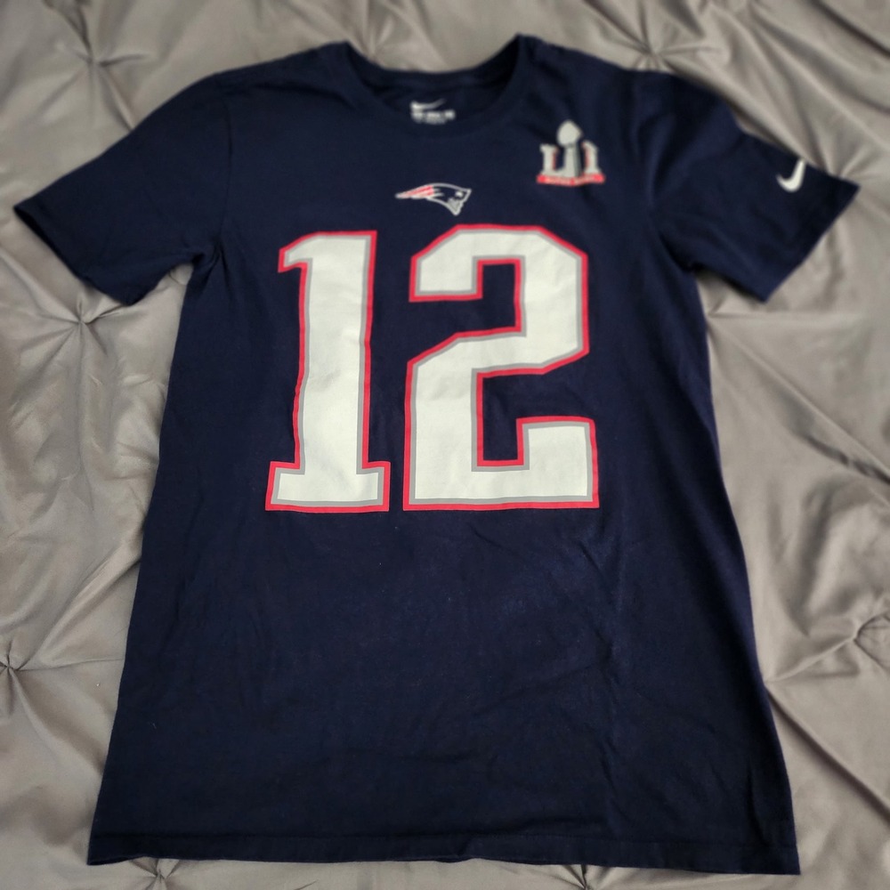 Nike Tom Brady New England Patriots Super Bowl LI T-Shirt Mens Small Navy Blue